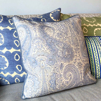 leighton blue white paisley cushion