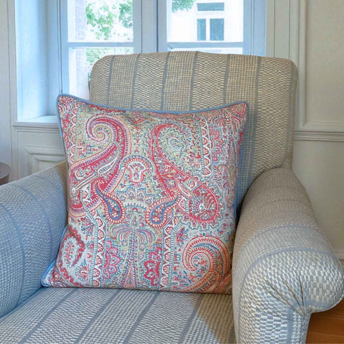 square paisley cushion pink blue