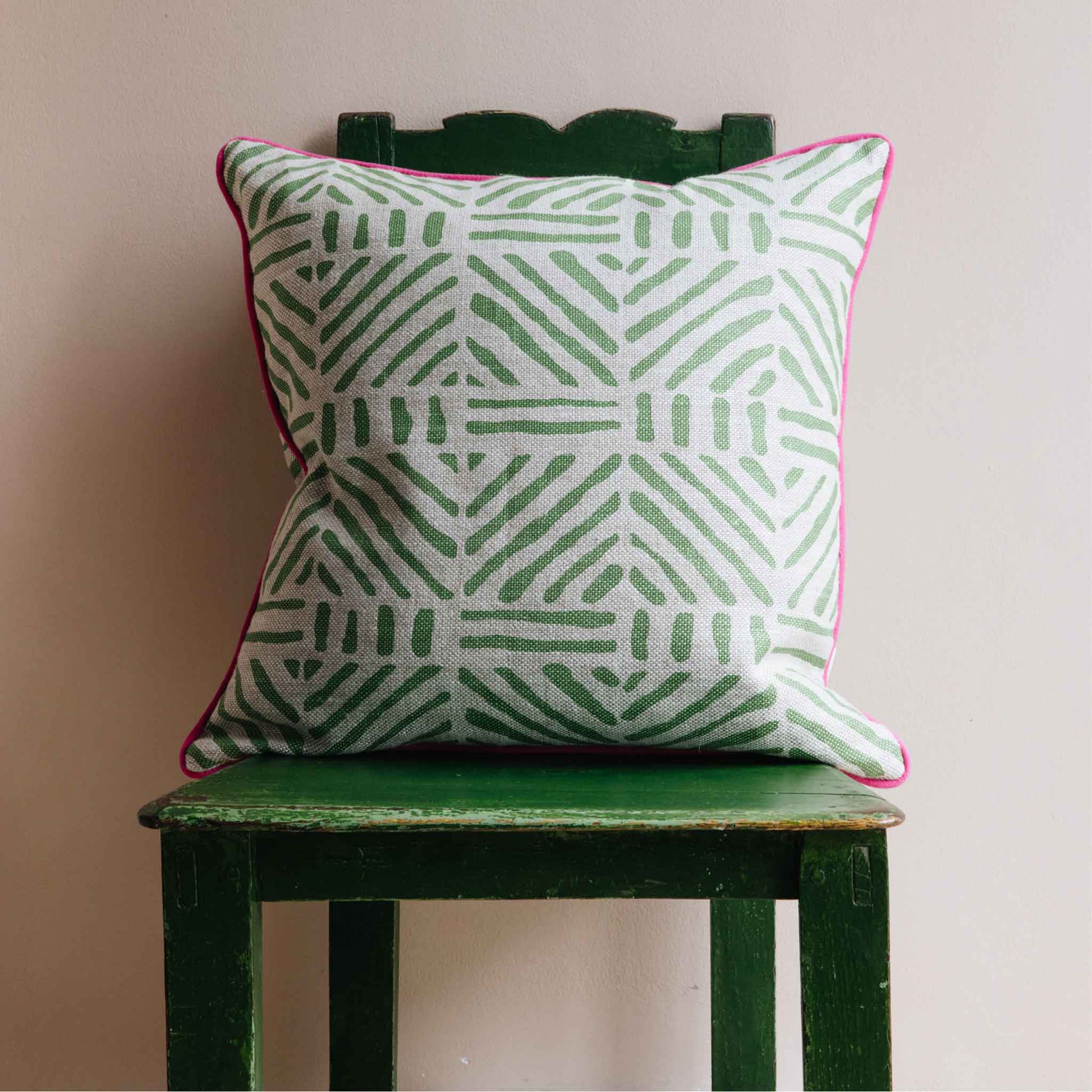 Geometric patterned cushions Wicklewood Linwood Lime