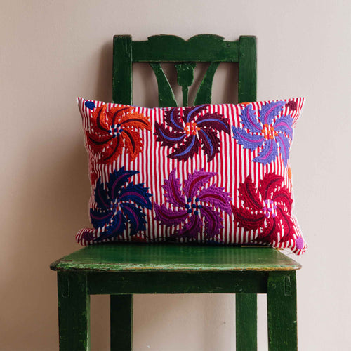 marcella oblong cushion red purple pink mexican embroidery