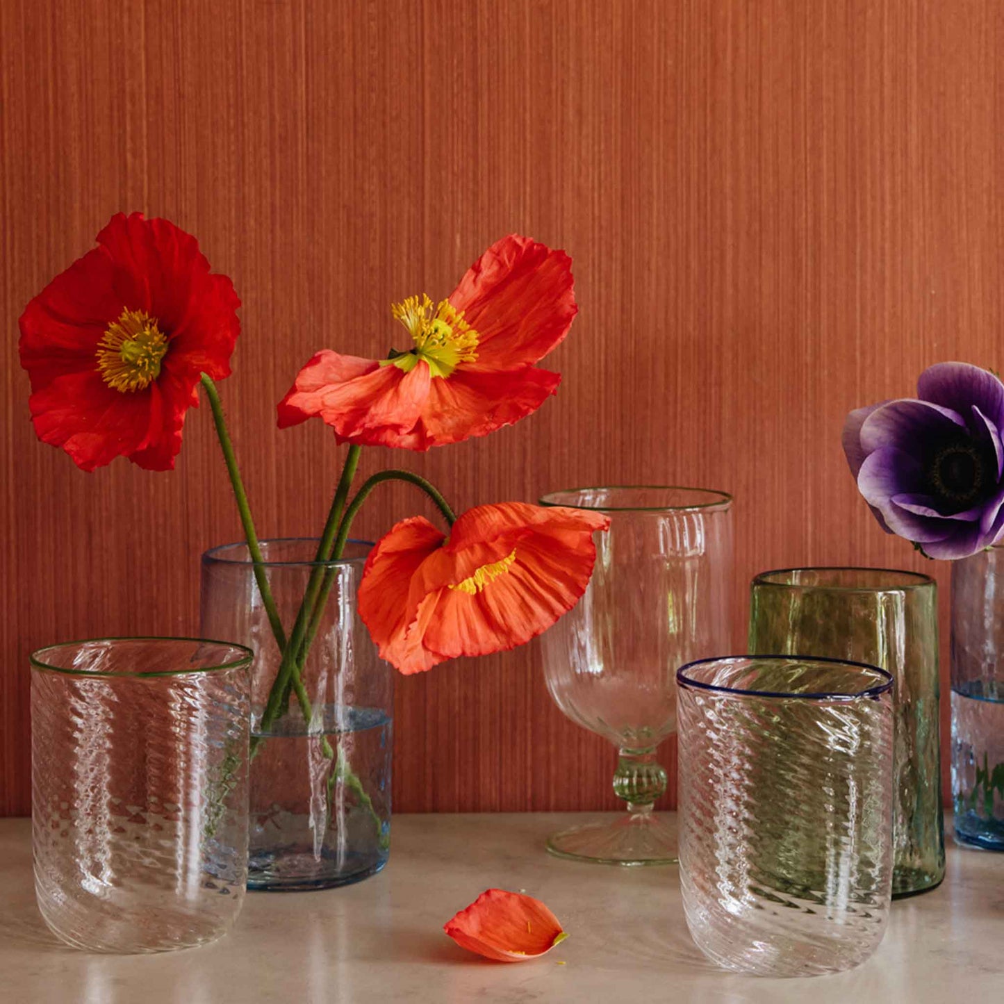 Set of 2 Handblown Murano Tumblers Red