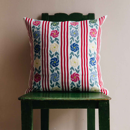 nachig square cushion red cream mexican embroidery