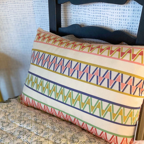 Palopo Pink Multi Small Oblong Cushion - Blue Back