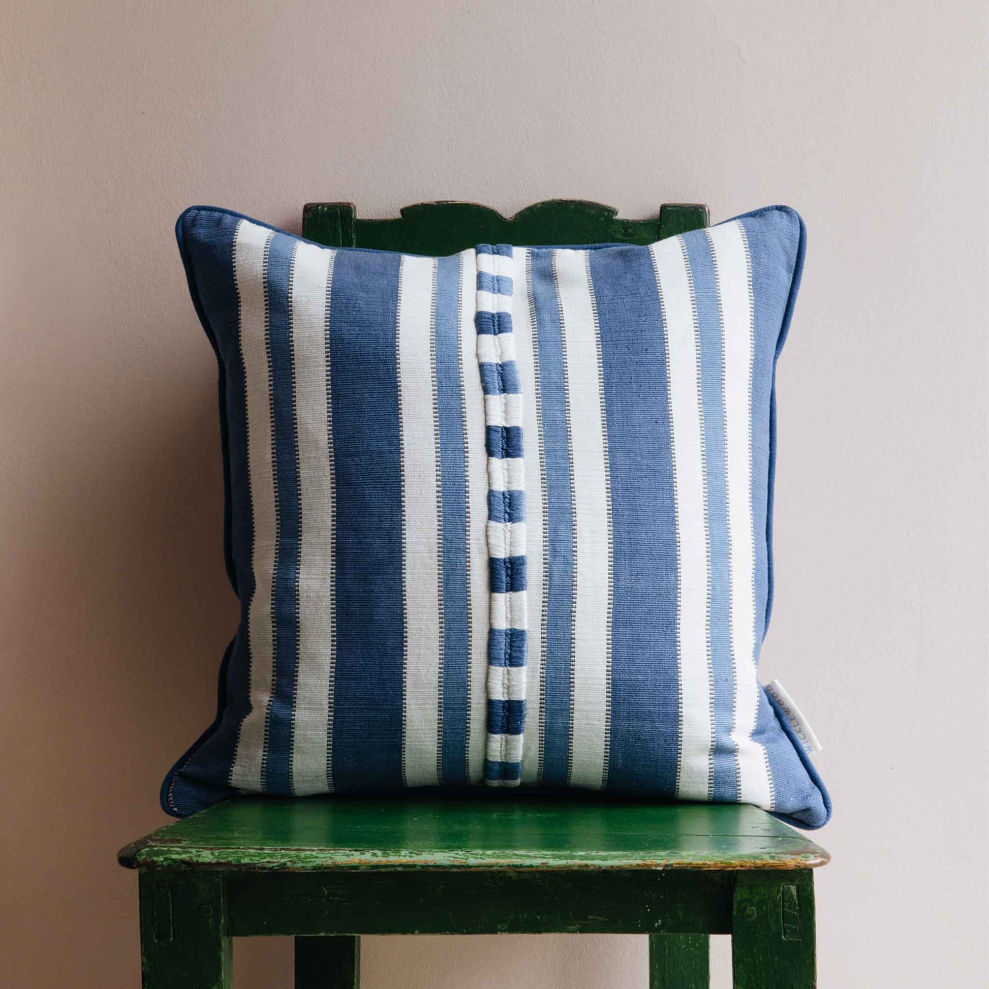 raya guatemalan stripe cushion blue