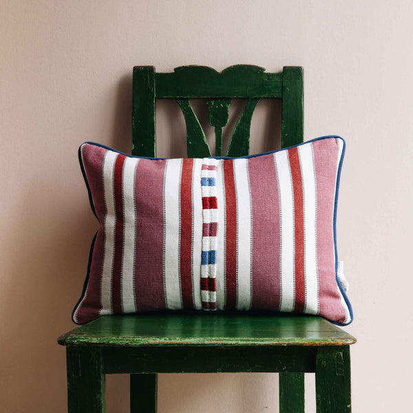 guatemalan stripe handwoven cushion pink red