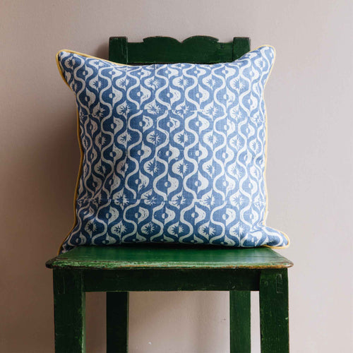 small medallion square cushion azure blue