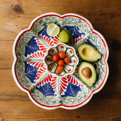 tortilla bowl handpainted mexican red blue