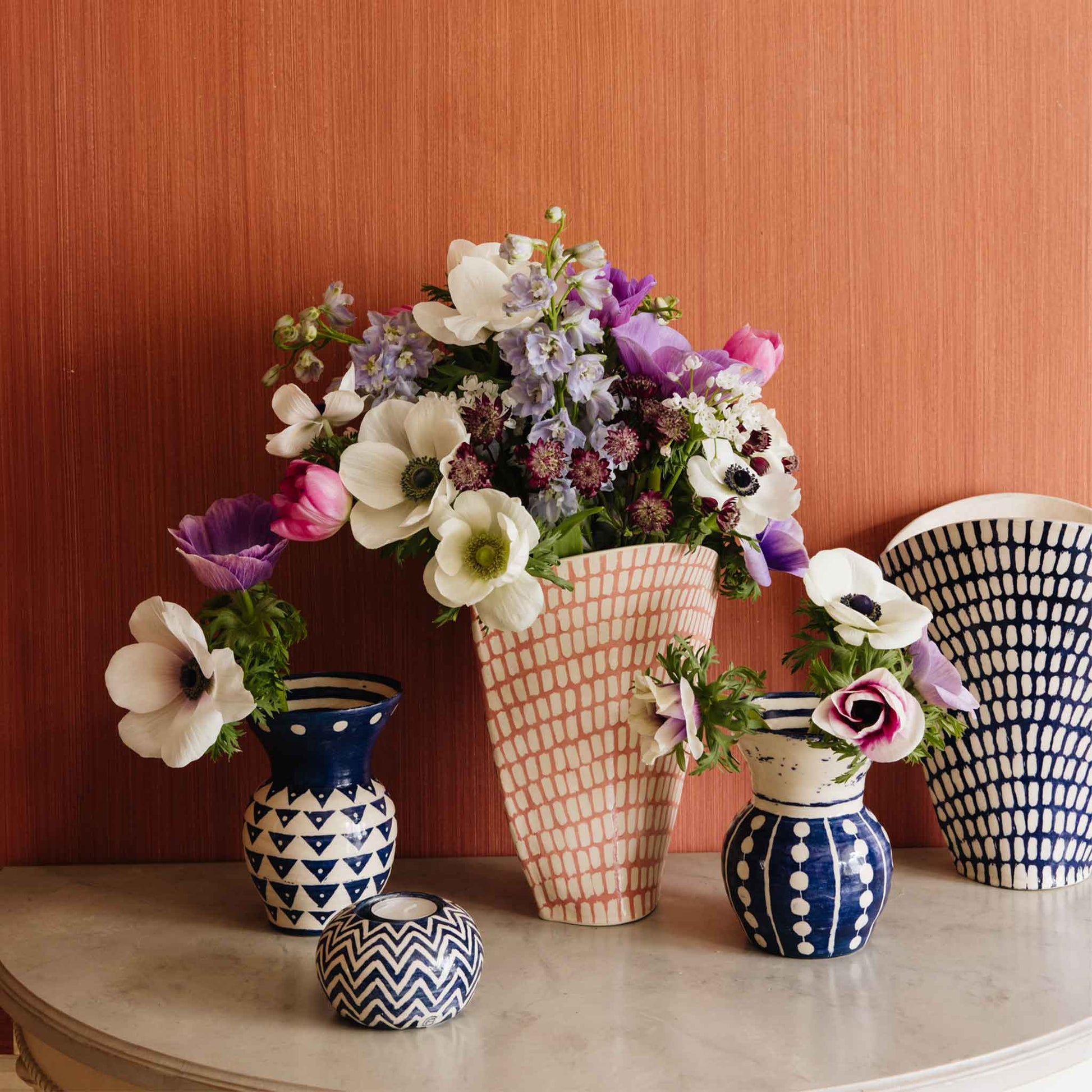 handmade ceramic double layer dot stripe vase