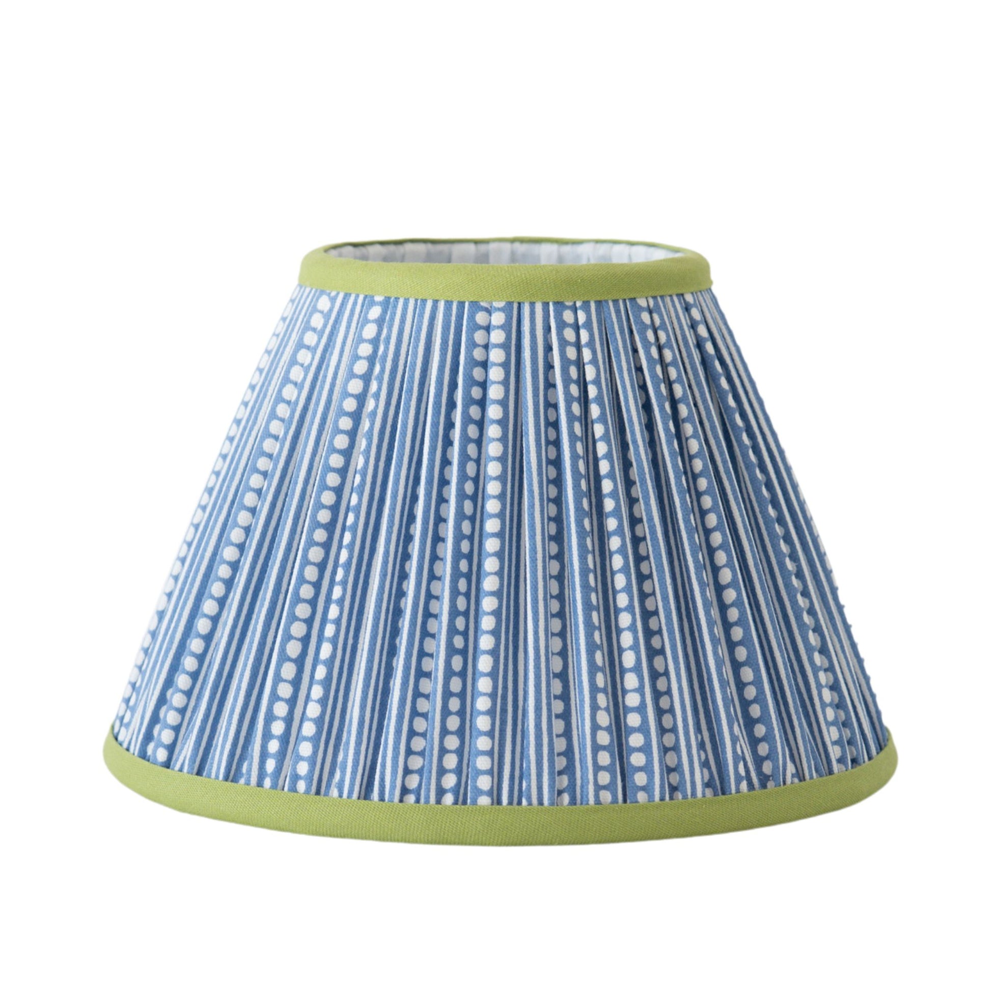 blue lampshade with green trim