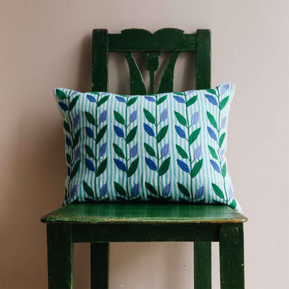 zinacantan oblong cushion aqua blue mexican embroidery