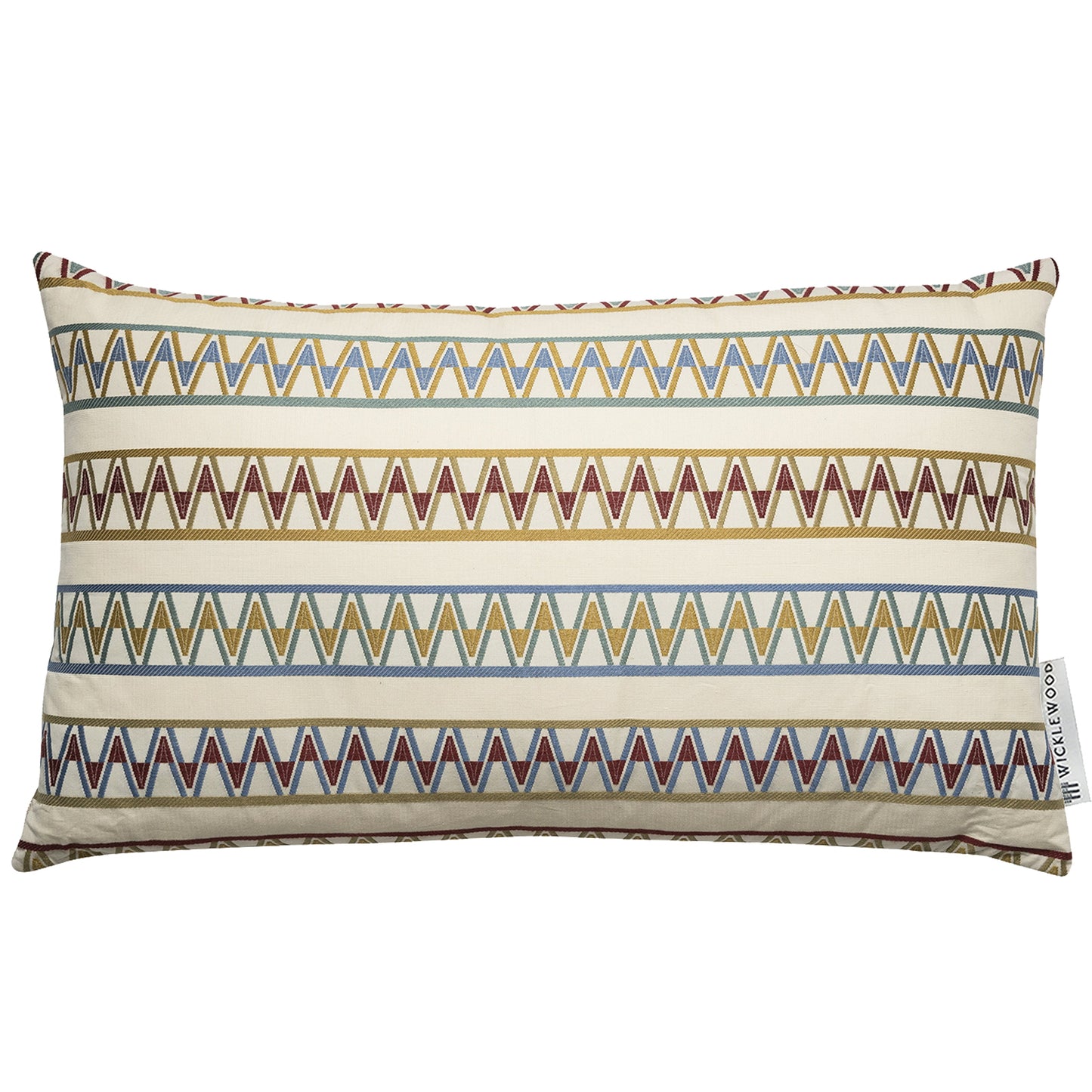 Zigzag stripe geometric cushion yellow blue red Wicklewood