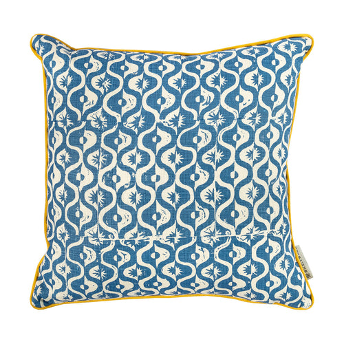 small medallion square cushion azure blue