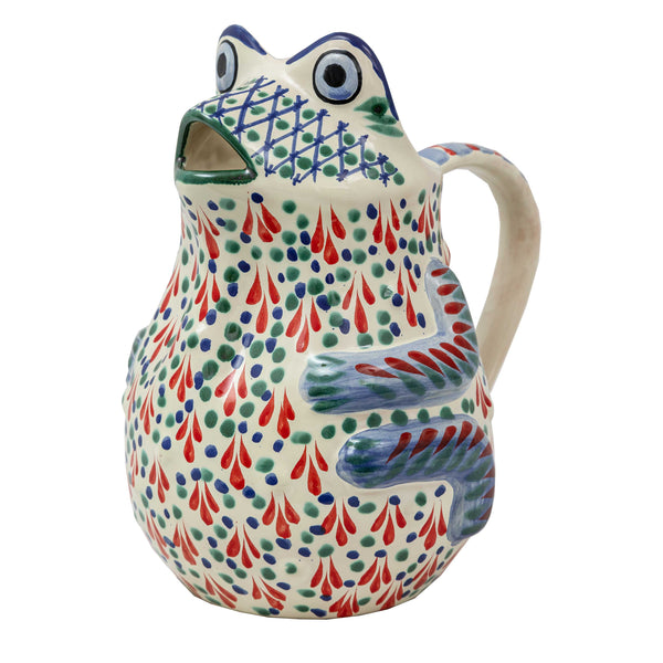 Frog Water Pitcher Red Blue Aqua