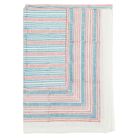 Lines and Dots Tablecloth Blue Pink