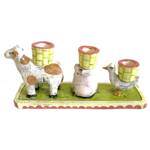 The Cow, Pig and Duck Yellow Green Candleholder