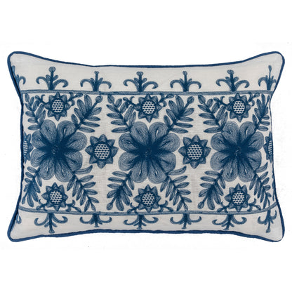 angelica blue white cushion floral embroidered motif Wicklewood