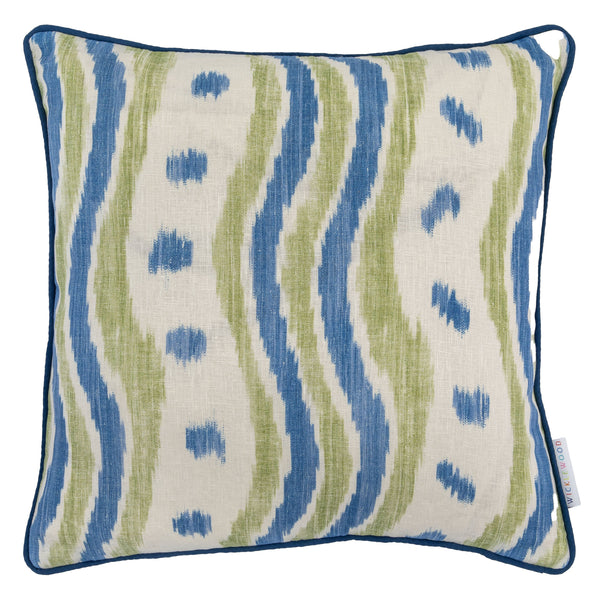 ikat stripe green blue cushion