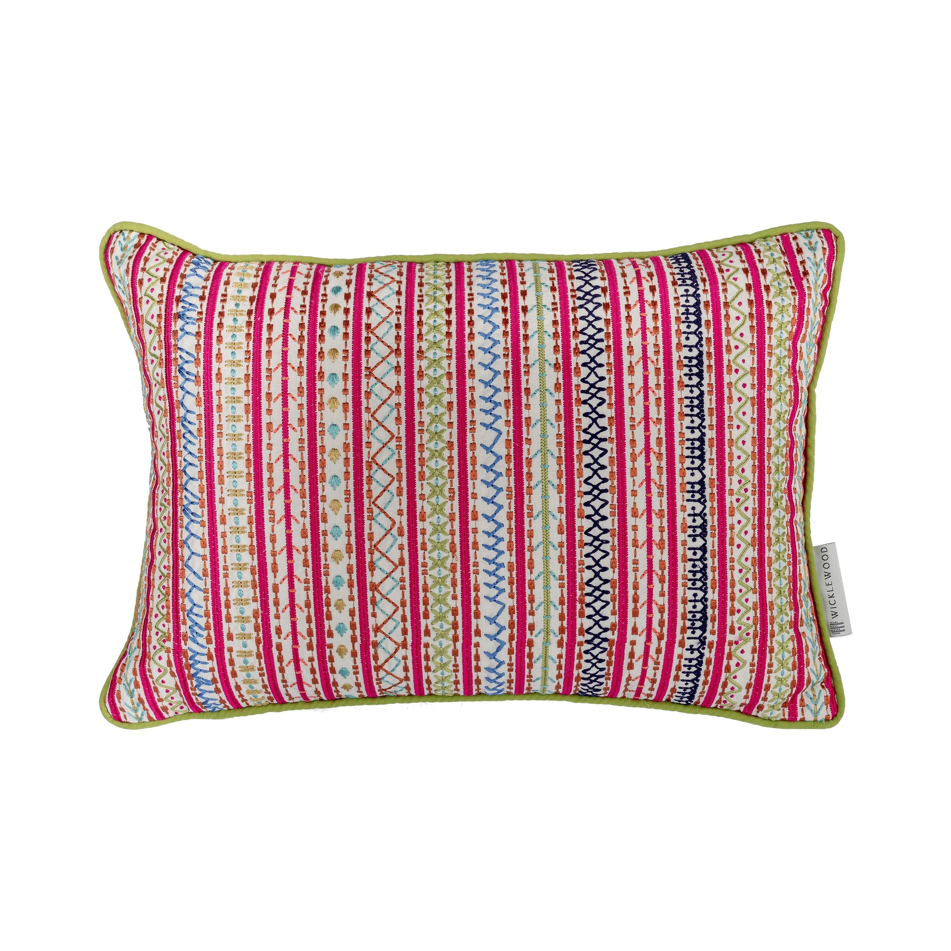 Embroidered multi pink zigzag reversible oblong with green trim