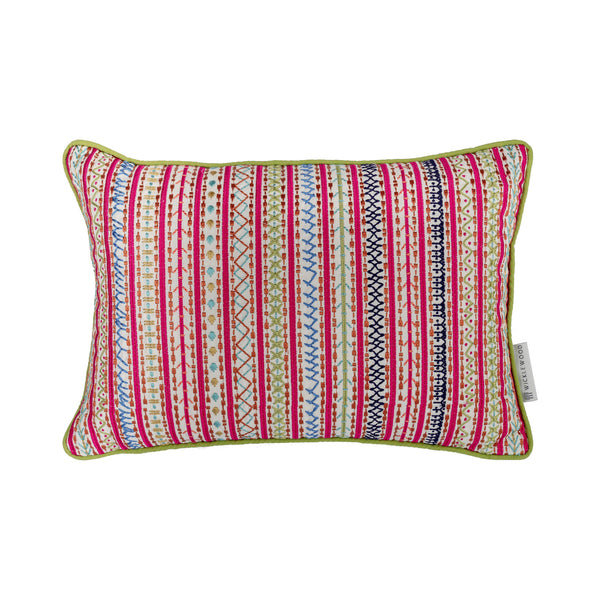 Embroidered multi pink zigzag reversible oblong with green trim