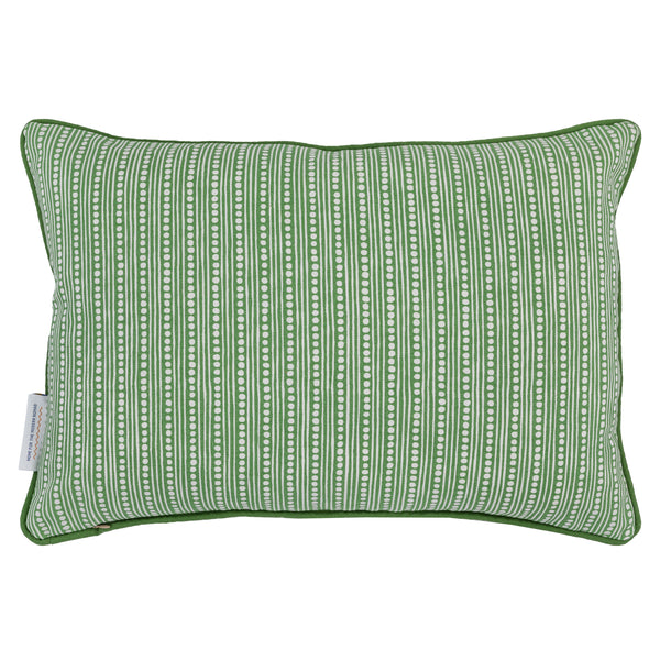 angelica green and white embroidered cushion with dots and stripes back