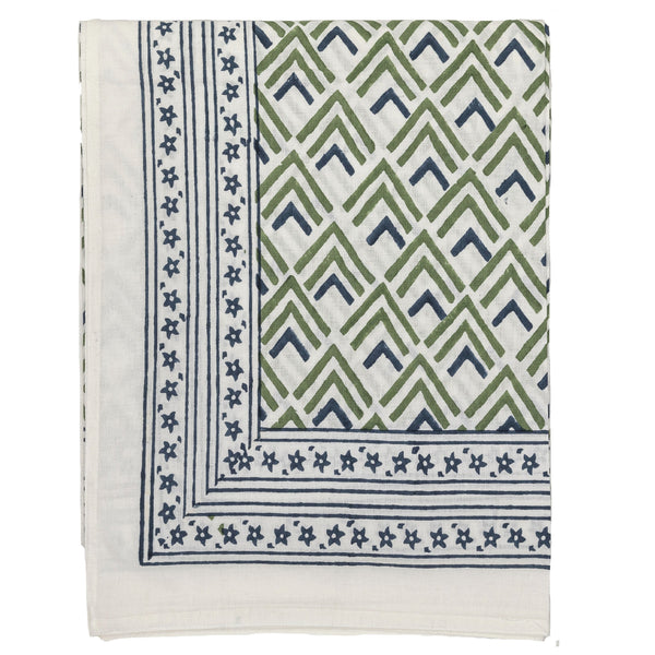 hand block printed blue green triangle tablecloth