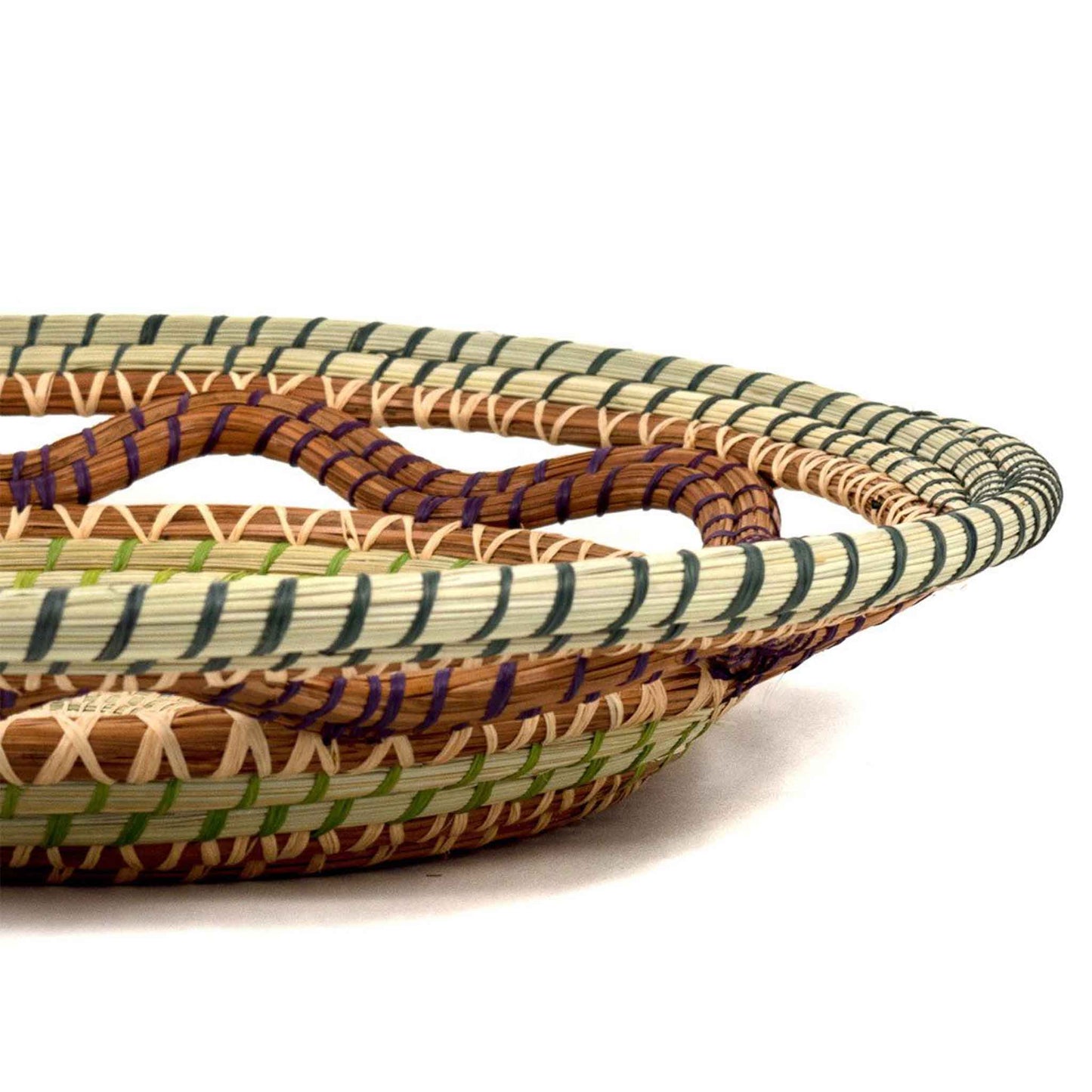 pine needle handwoven basket green orange