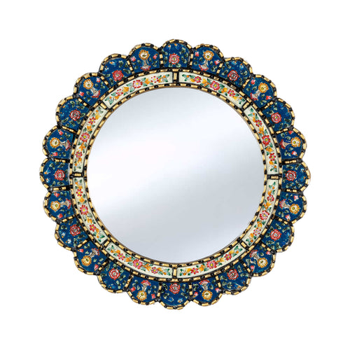 Small Round Scallop Navy Blue Mirror