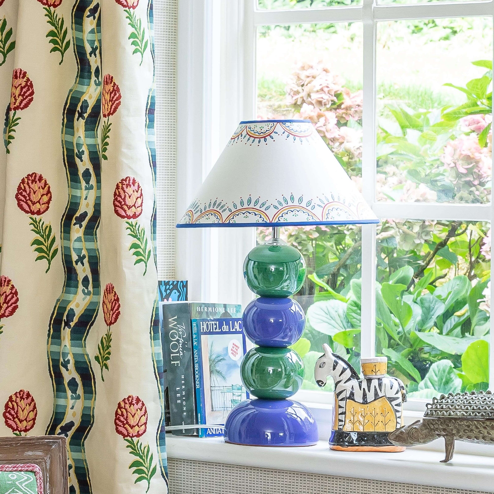 Tess Newall & Alfred Newall collaboration with Wicklewood - hand painted lampshades and handmade wooden bobbin lamps