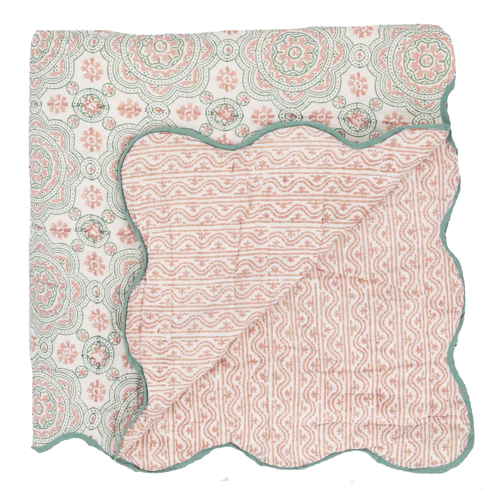 scallop edge quilt pink aqua wicklewood