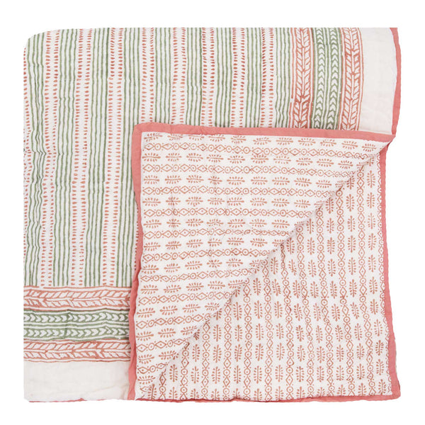 Spots and Stripes reversible pink aqua quilt