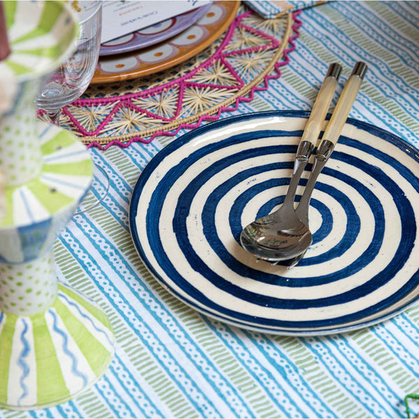 Lines and Dots Tablecloth Blue Green