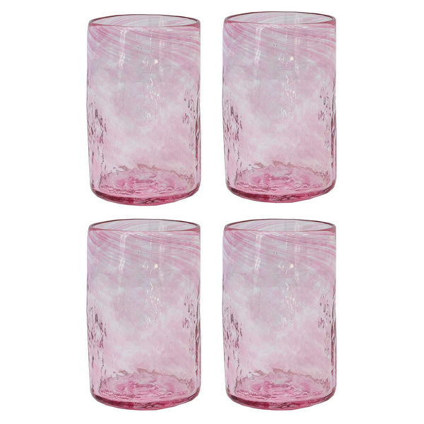 Set of 4 Mexican Handblown Glasses Pink 