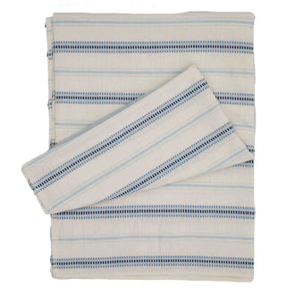 Handwoven Striped Tablecloth Blue White