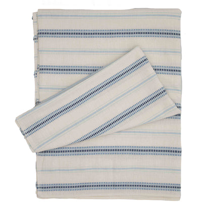 Handwoven Striped Tablecloth Blue White