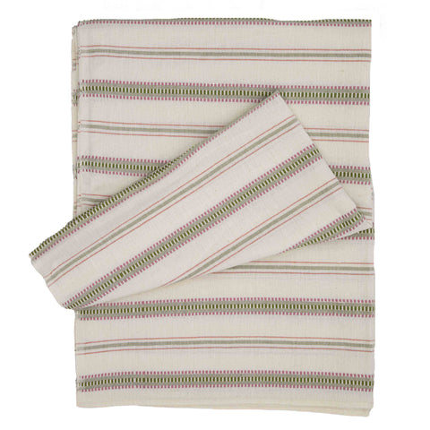Handwoven Striped Tablecloth Pink Green