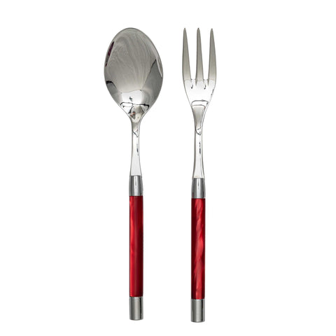 Serving Fork and Spoon Red