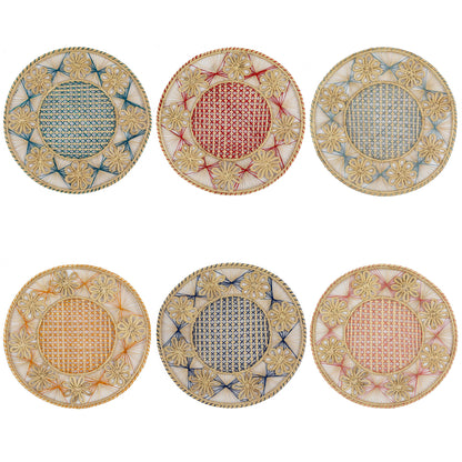 Set of 6 Handwoven Roseta Iraca Placemats Multicoloured