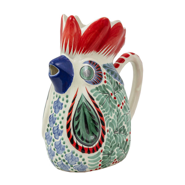 Rooster Water Pitcher Aqua Red