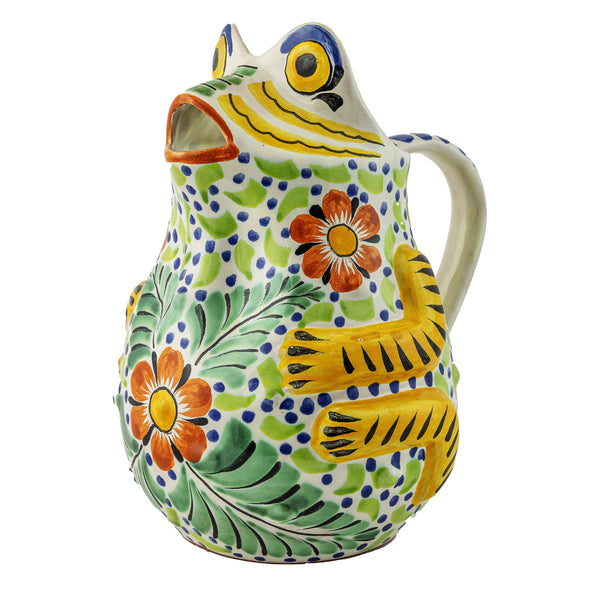 Frog Water Pitcher Green Yellow Red