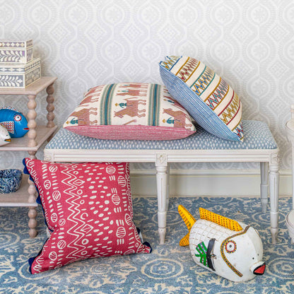 Zigzag striped multi square reversible cushion Burgundy blue