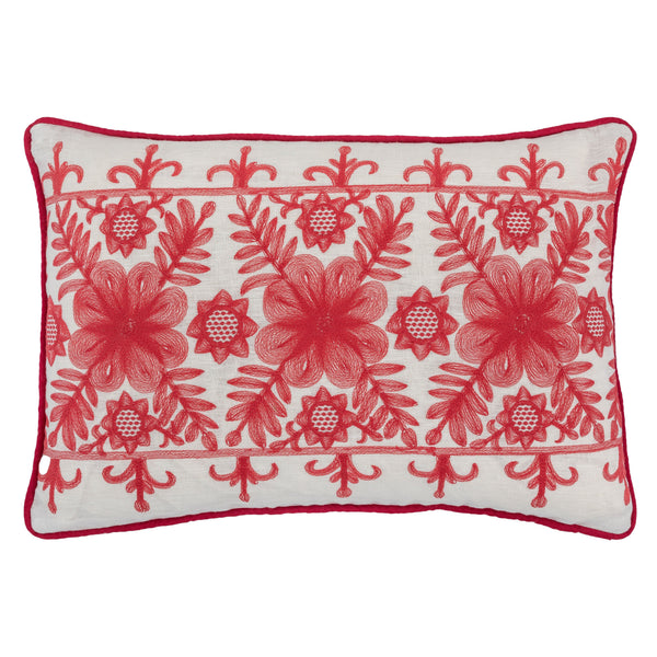 Floral motif embroidered oblong cushion coral reversible Wicklewood 