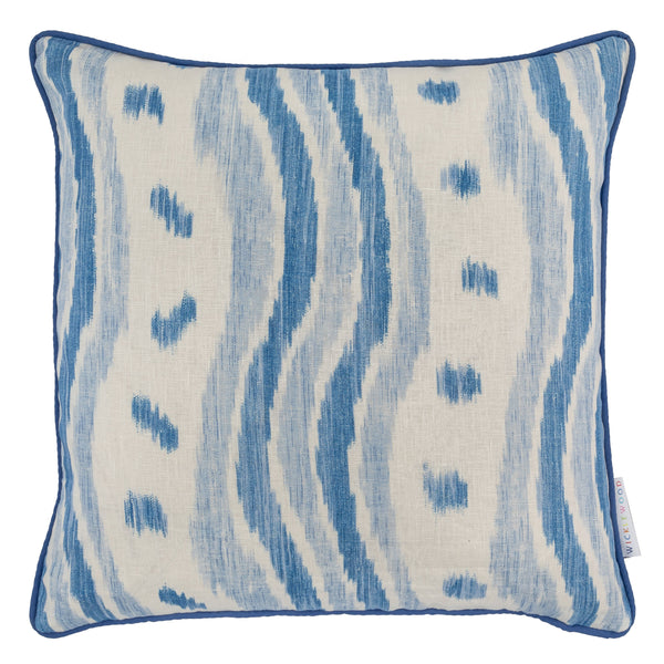 Ikat Stripe blue and white patterned cushion