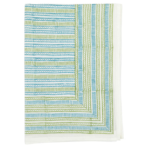 Lines and Dots Tablecloth Blue Green