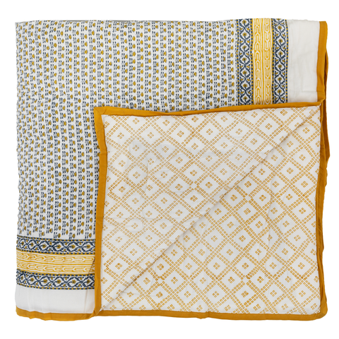 Double Daisy Diamond Yellow Blue Quilt