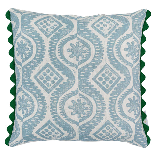 Geometric motif blue with green scallop trim