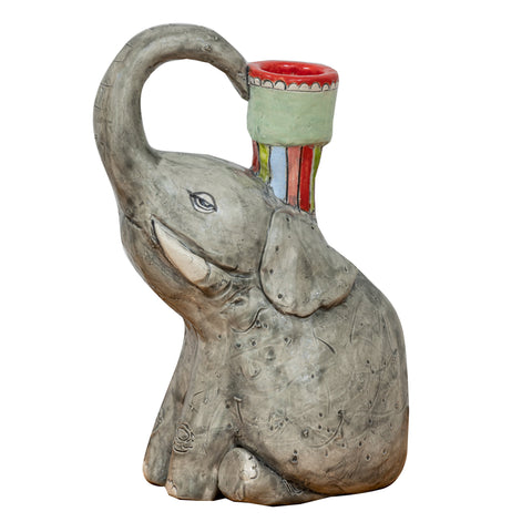 The Circus Elephant Grey Red Candleholder