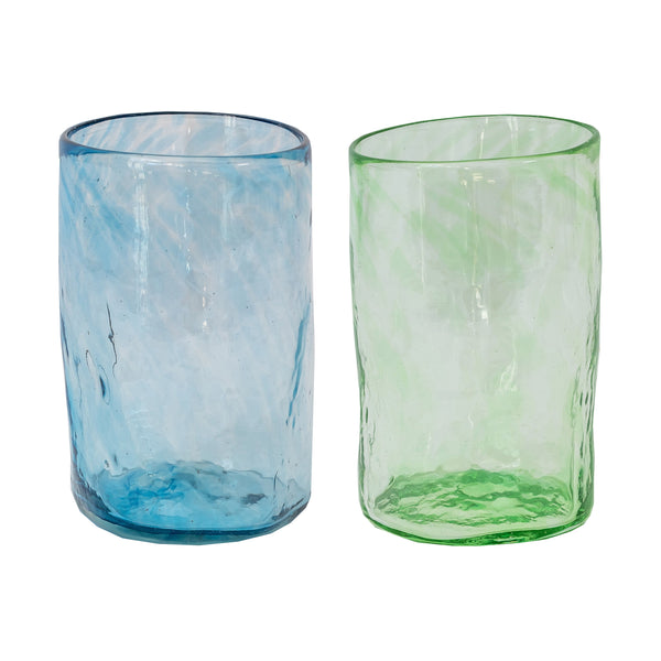 Set of 6 Handblown Glasses Green Blue
