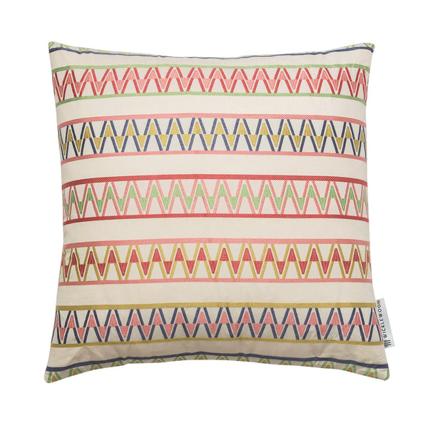 Zigzag stripe geometric cushion pink blue red Wicklewood