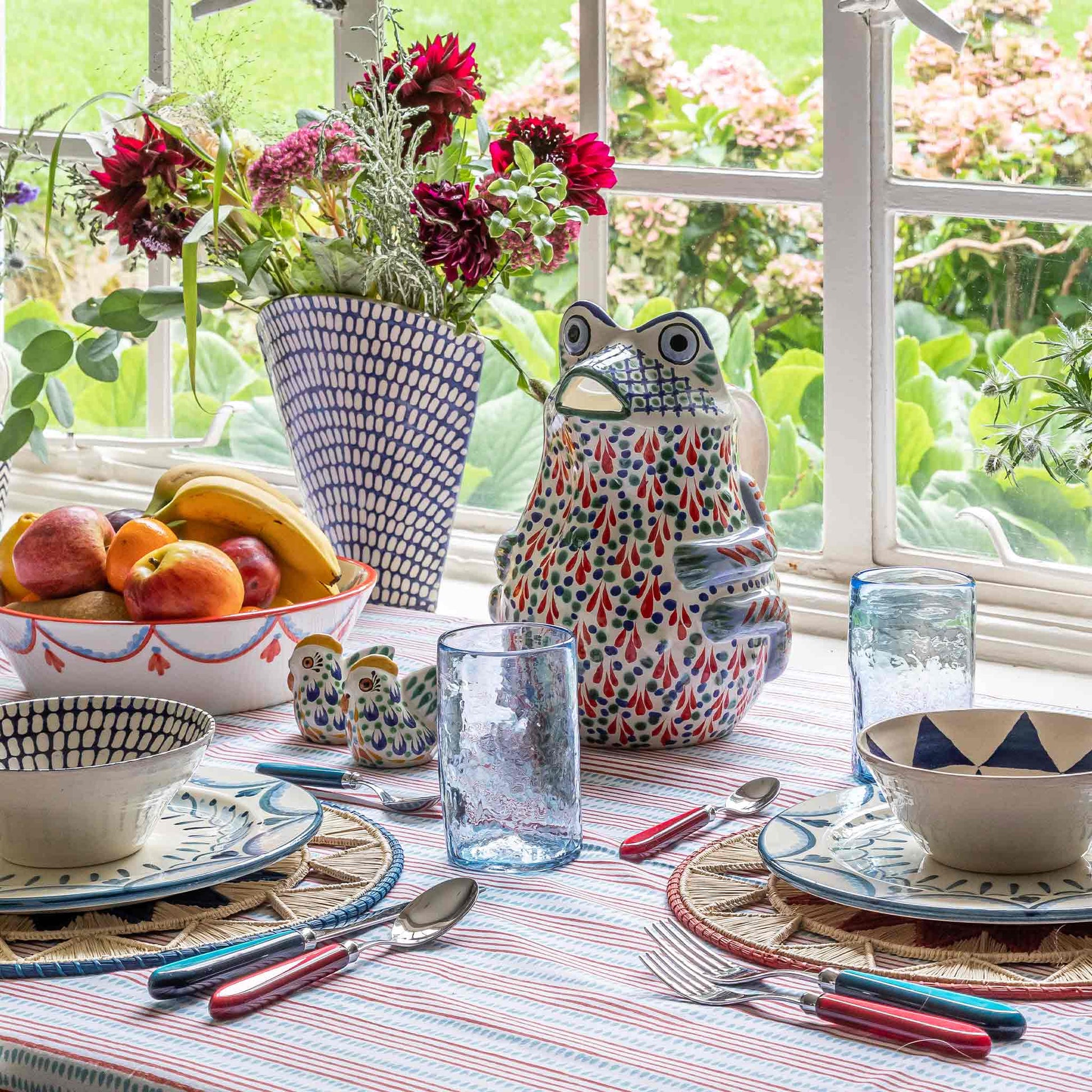 Spots and Stripes Tablecloth Blue Red