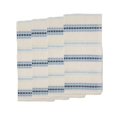 Set of 4 Handwoven Striped Napkins Blue White